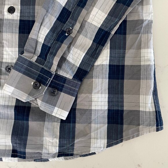 RW&CO. Slim Fit 100% Cotton Button Down Plaid Shirt Navy White Grey Sz XS - Picture 5 of 14